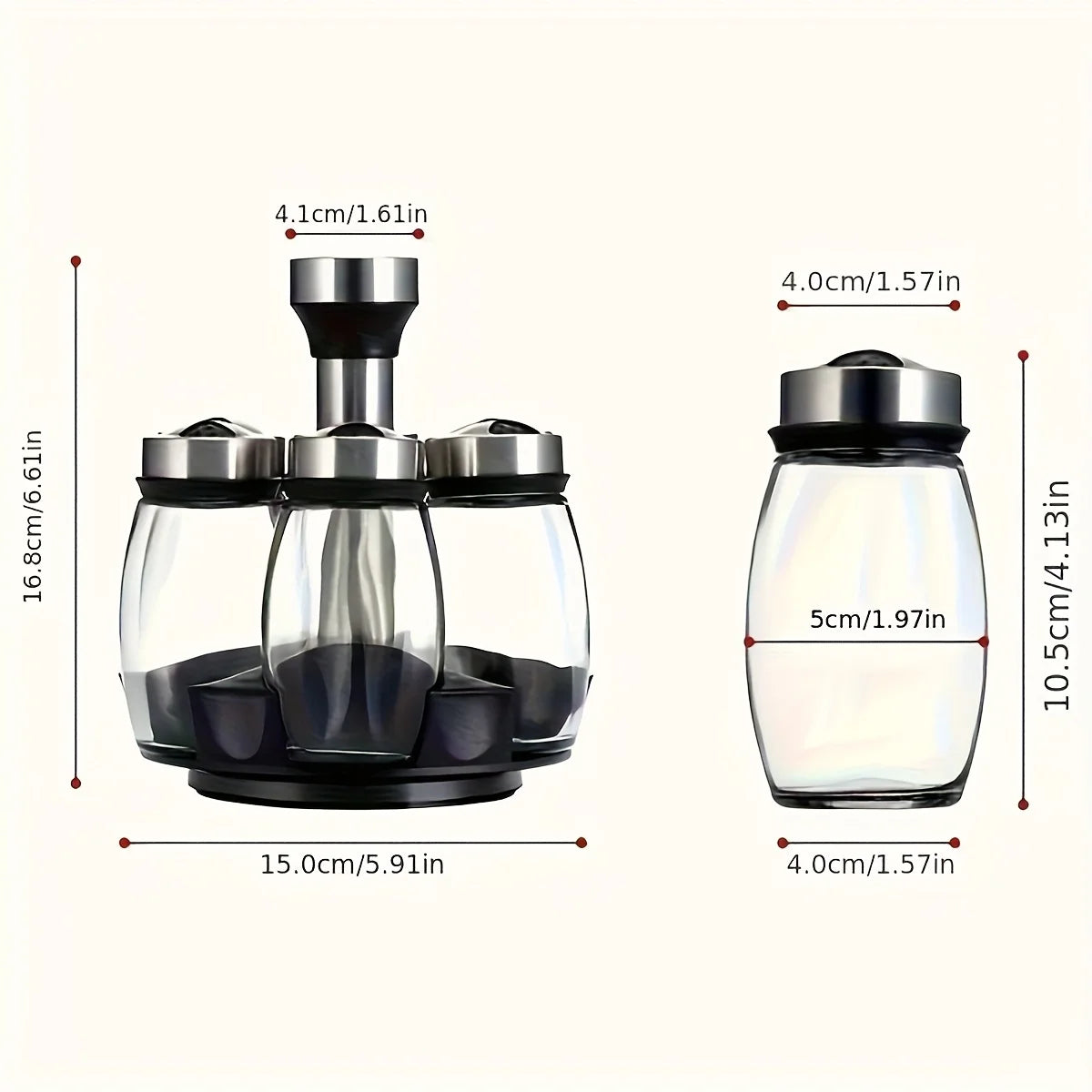 360 Degree Rotation Spice Rack With 6 Glass Spice Jars