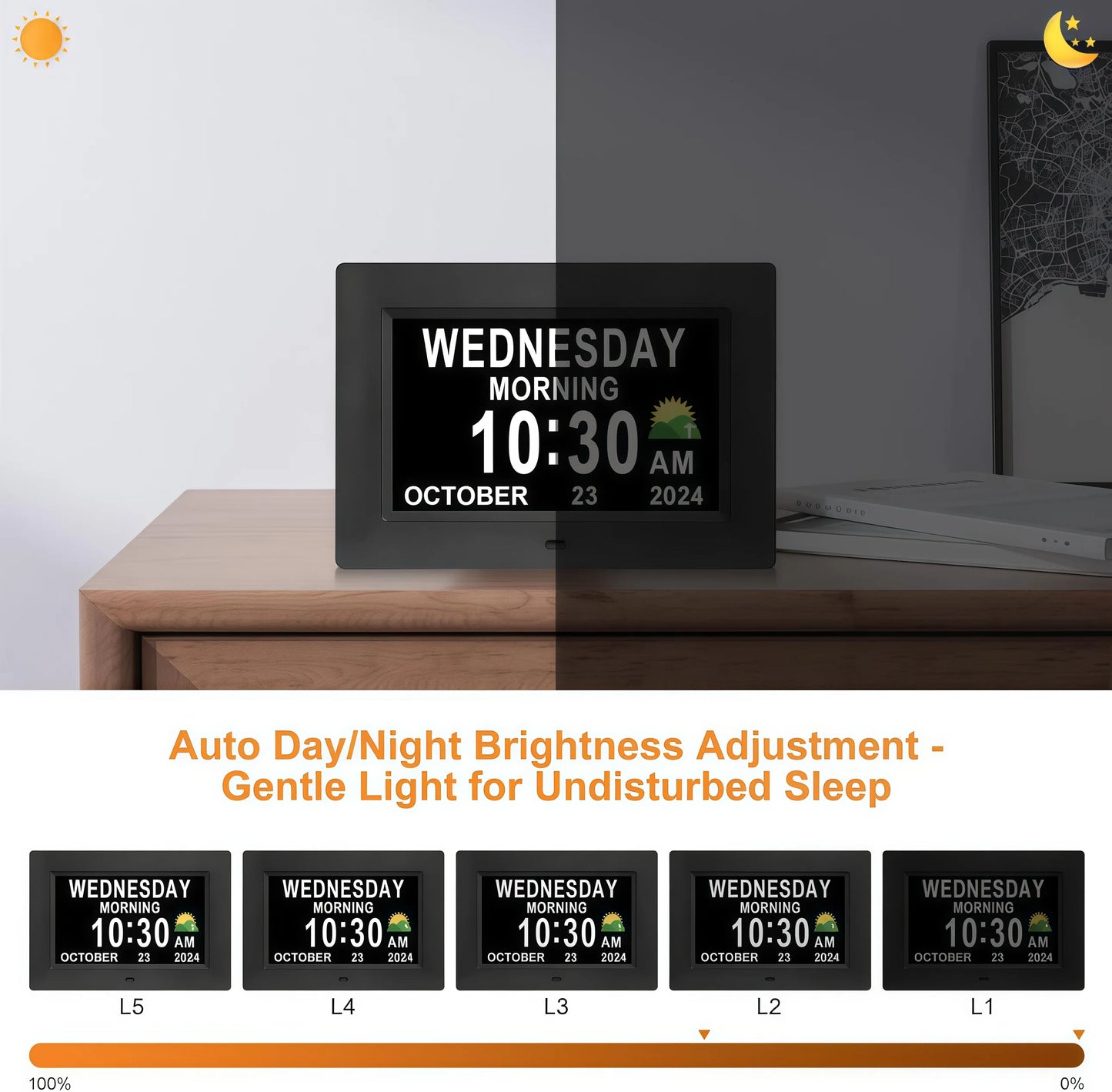 Dementia Clocks for Seniors, Digital Clock with Day and Date | Large Font, Multiple Alarm Clocks, Multiple Interface Displays, Automatic Dimming, Remote Control
