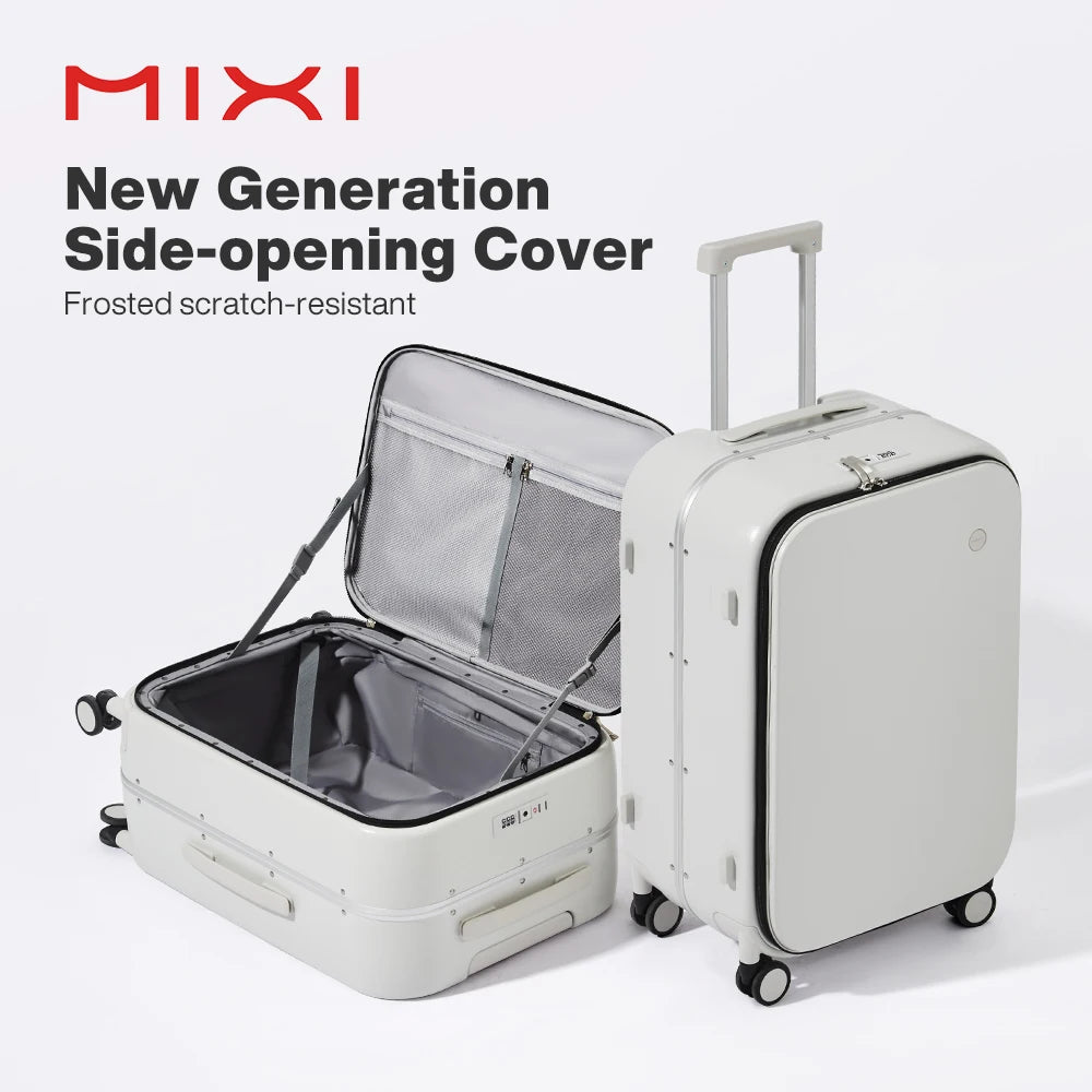 Mixi Front Opening Aluminum Frame Rolling Luggage Carry On Suitcase