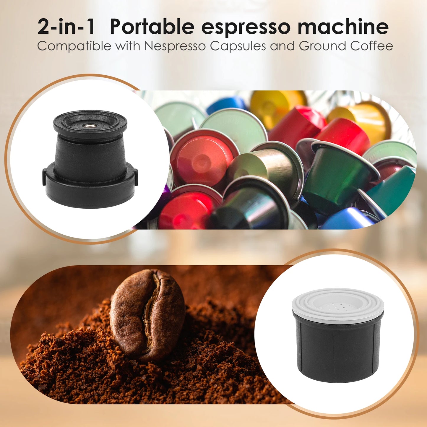 BioloMix 2 In 1 Manual Espresso Coffee Machine Hot/Cold Portable coffee Maker For NS Capsules & Ground Hand Press,hiking Camping