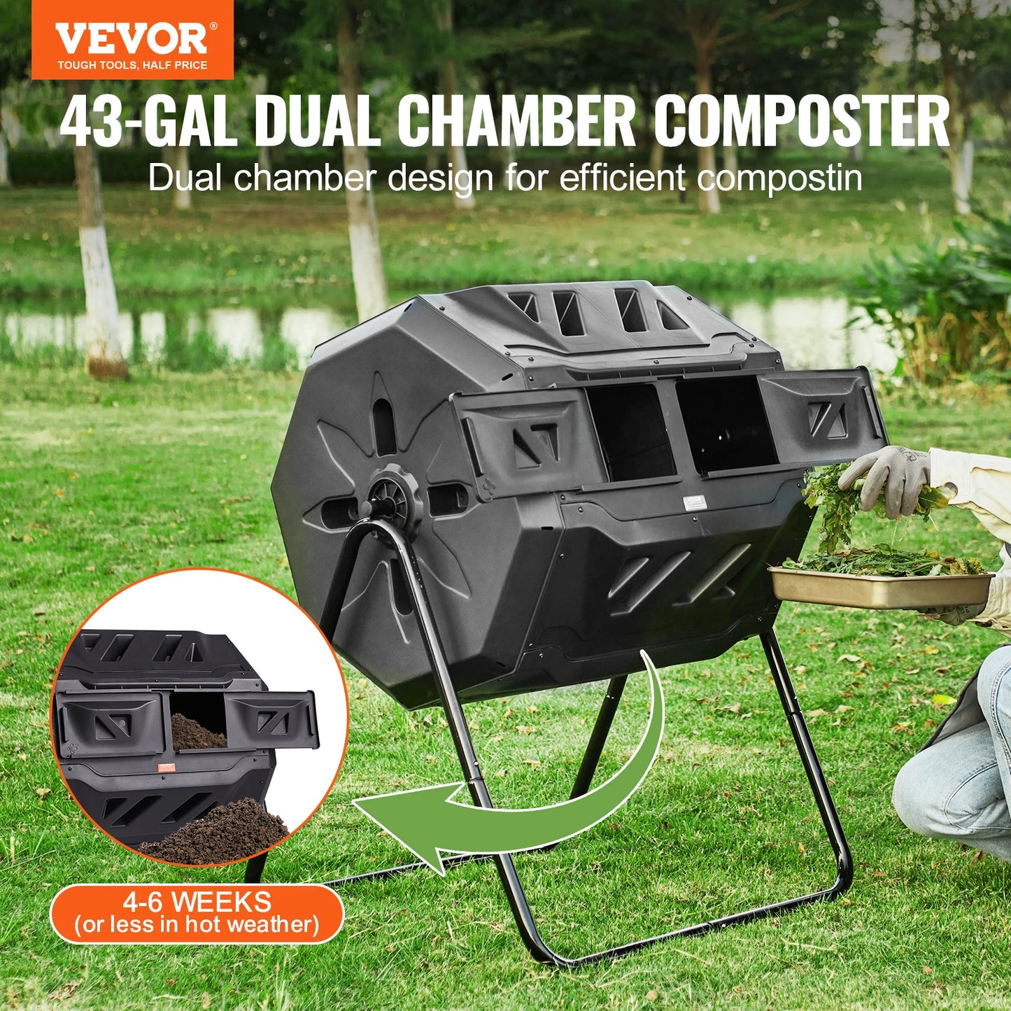 SucceBuy 43 Gal Tumbling Composter for Effortless Garden Composting