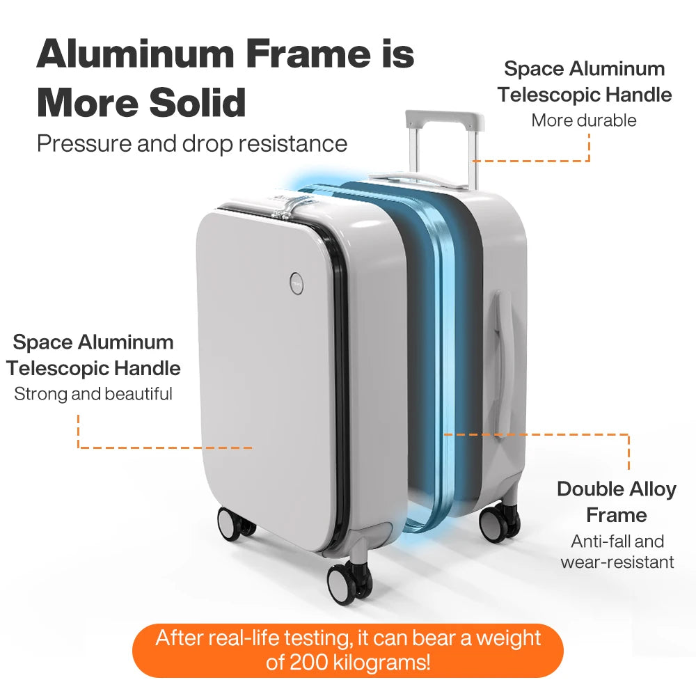 Mixi Front Opening Aluminum Frame Rolling Luggage Carry On Suitcase