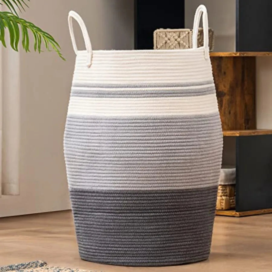 Cotton Rope Laundry Hamper by, 105L - Woven Collapsible Laundry Basket - Clothes Storage Basket for Blankets organizing, Bedroo