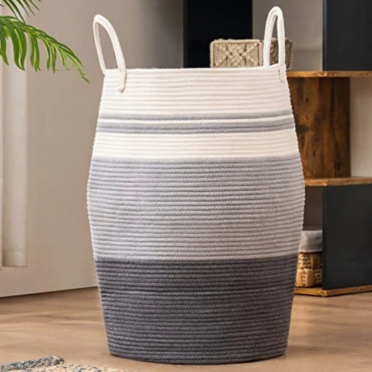 Cotton Rope Laundry Hamper by, 105L - Woven Collapsible Laundry Basket - Clothes Storage Basket for Blankets organizing, Bedroo