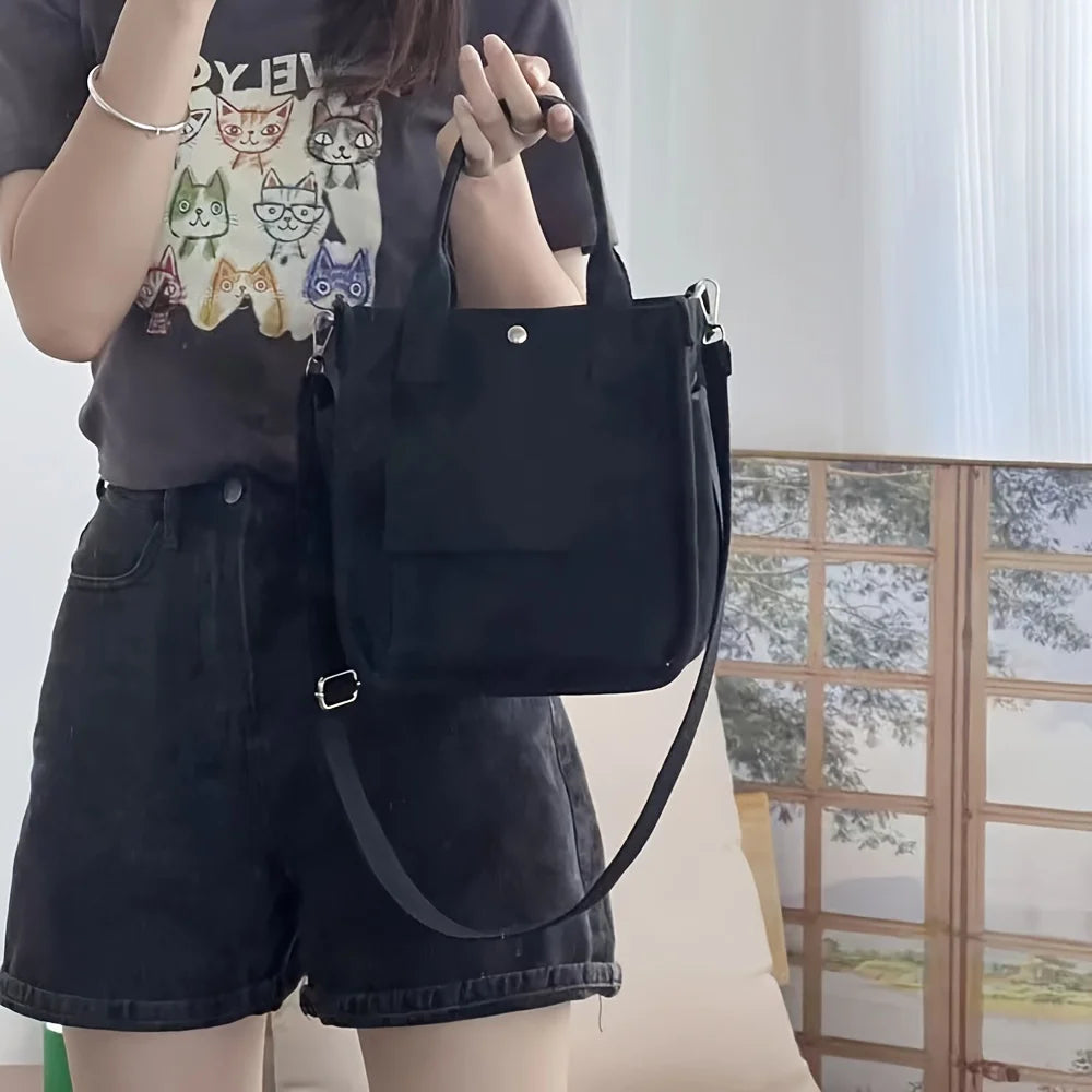 NONECN Small Canvas Tote Bag With Pockets Crossbody For Women
