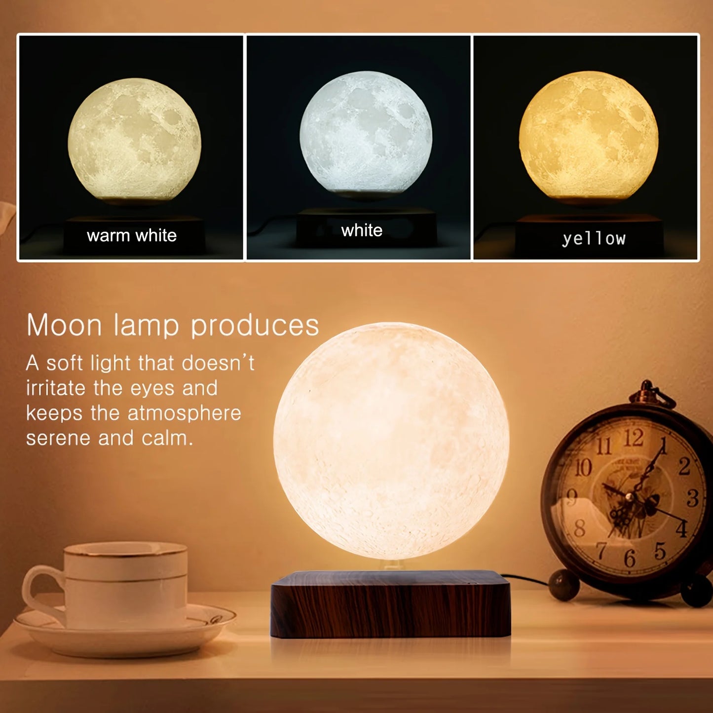 Mexllex Magnetic Floating Moon Lamp LED Night Light Wooden Base