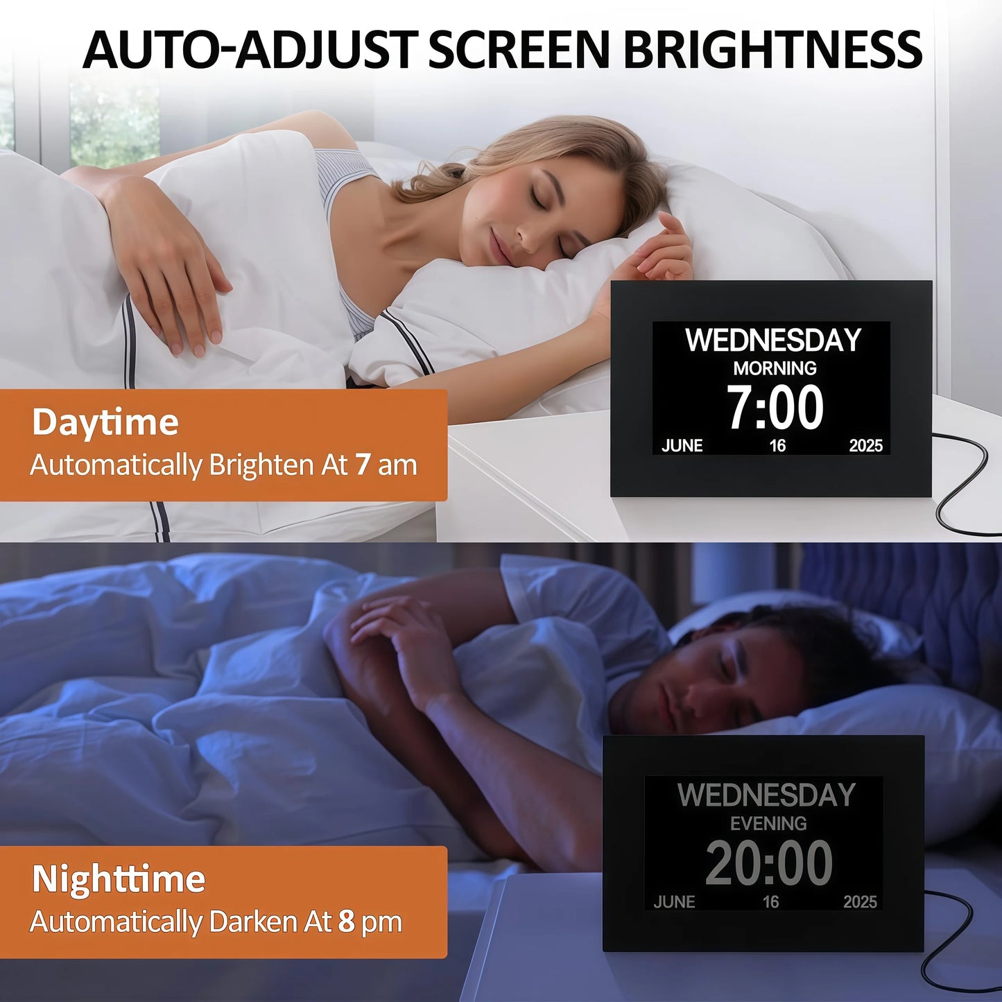 Dementia Clocks for Seniors, Digital Clock with Day and Date | Large Font, Multiple Alarm Clocks, Multiple Interface Displays, Automatic Dimming, Remote Control
