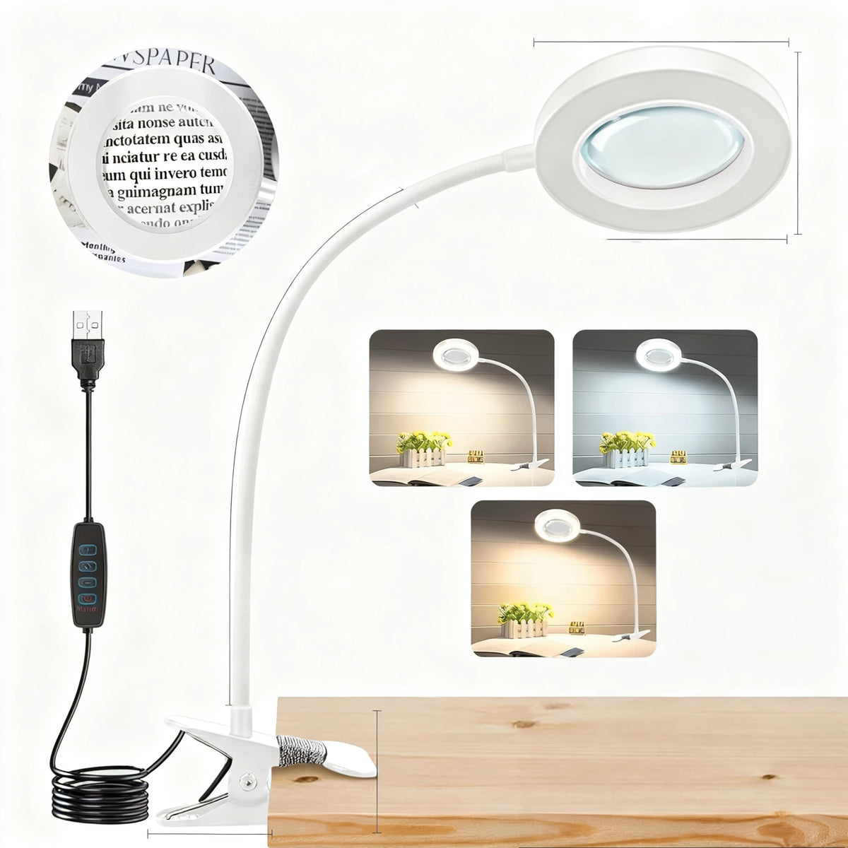 DUMILOO LED Clip On Magnifying Lamp With 5X Lens Gooseneck