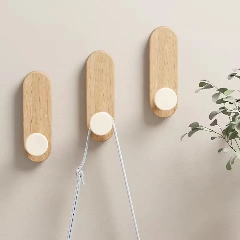 Self Adhesive Wood Wall Hooks For Coat Towel Robe Entryway