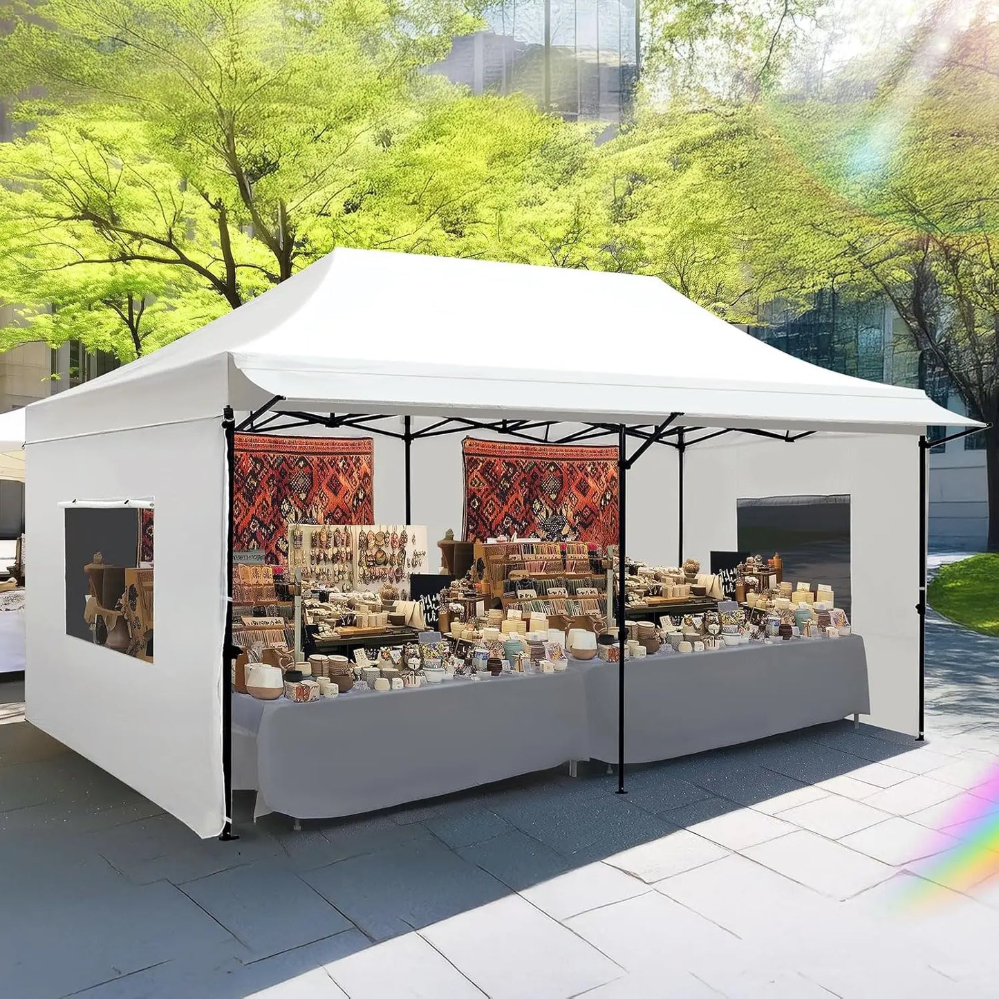 10x20 Heavy Duty Pop up Canopy Tent with 3 Removable Sidewalls, Commercial Grade Instant Shelter with Wheeled Bag for, Custom