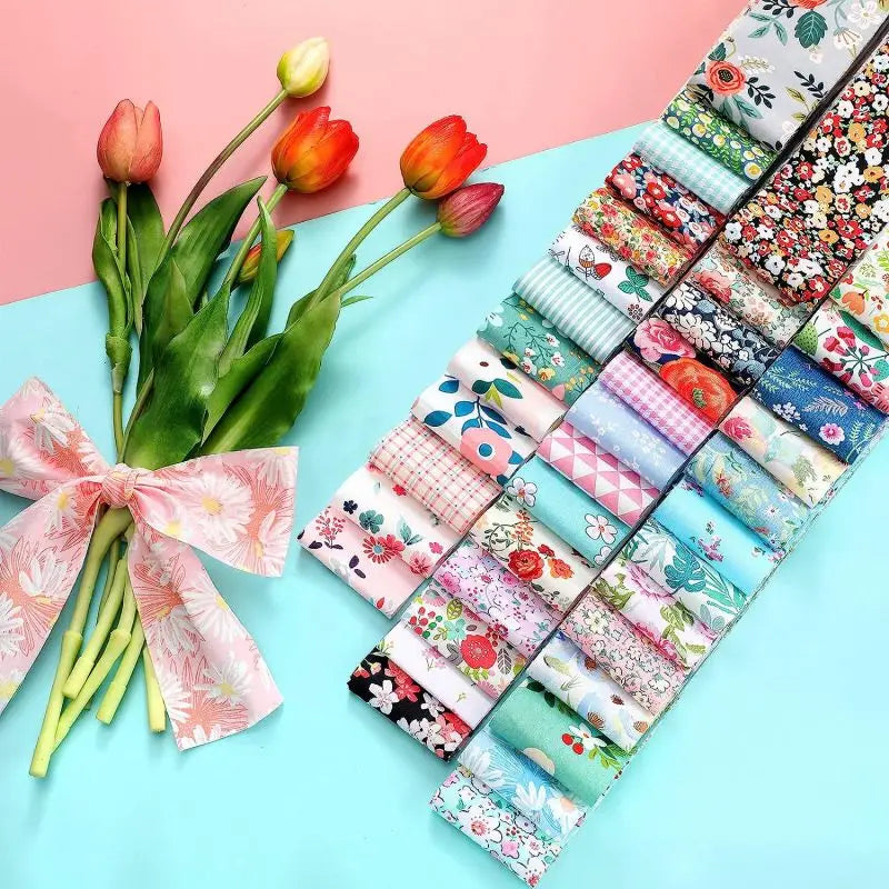 NONECN 40Pcs DIY Cotton Craft Fabric With Printed Patterns