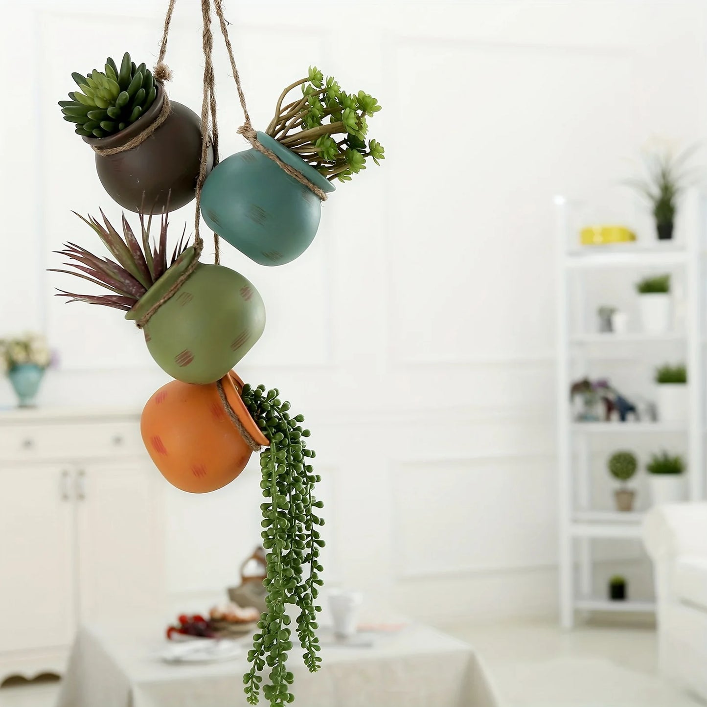 Ceramic Hanging Plant Baskets Macrame Rope Holder for Succulents
