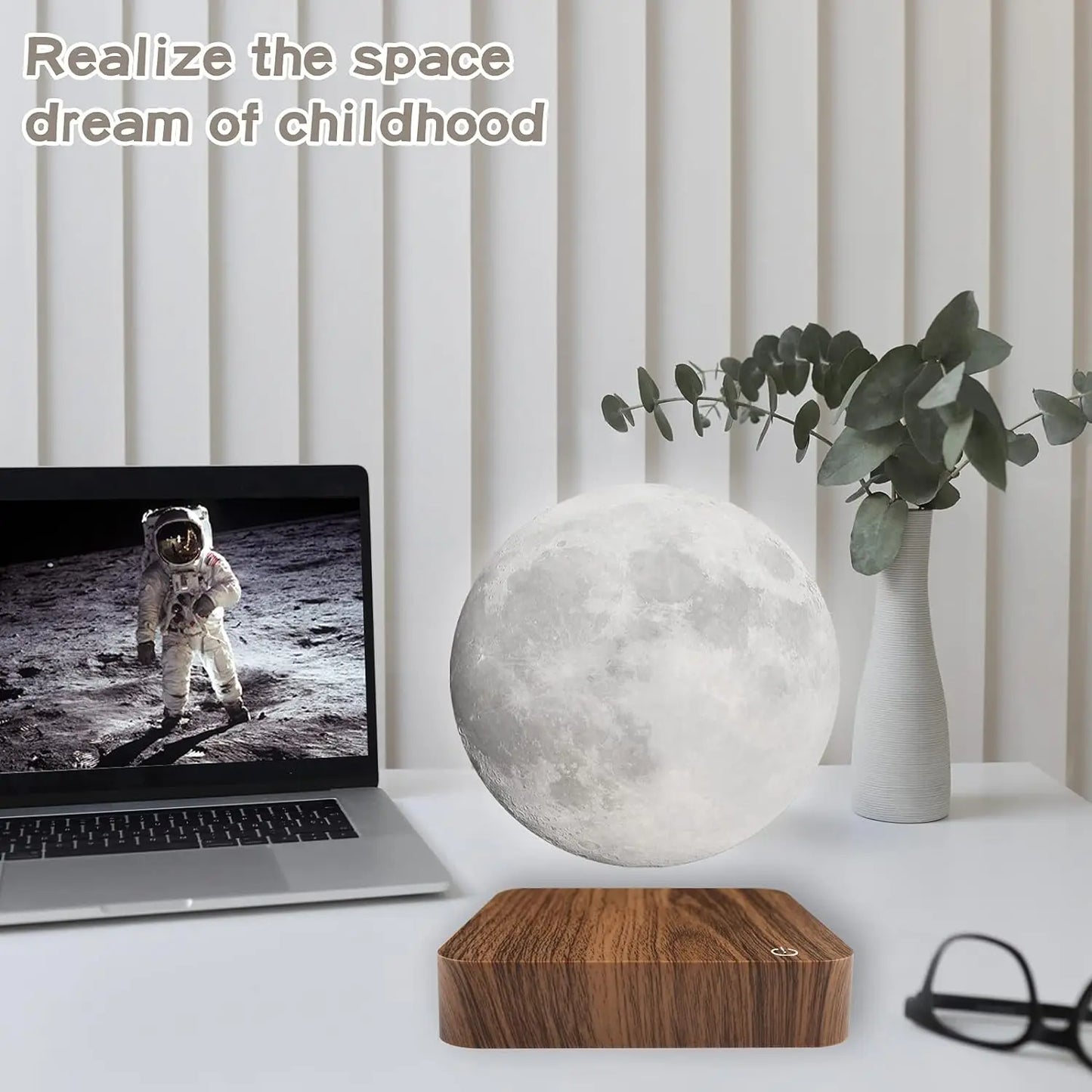 Mexllex Magnetic Floating Moon Lamp LED Night Light Wooden Base