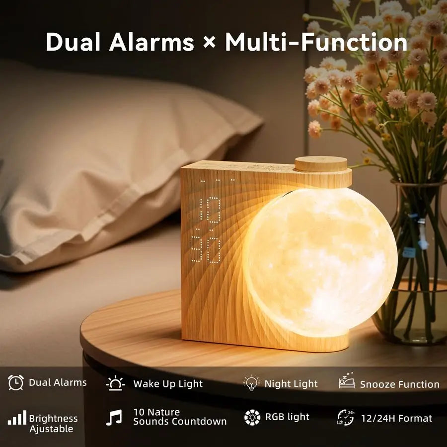 Alarm Clock With Moon Light Night Lamp And Sleep Timer