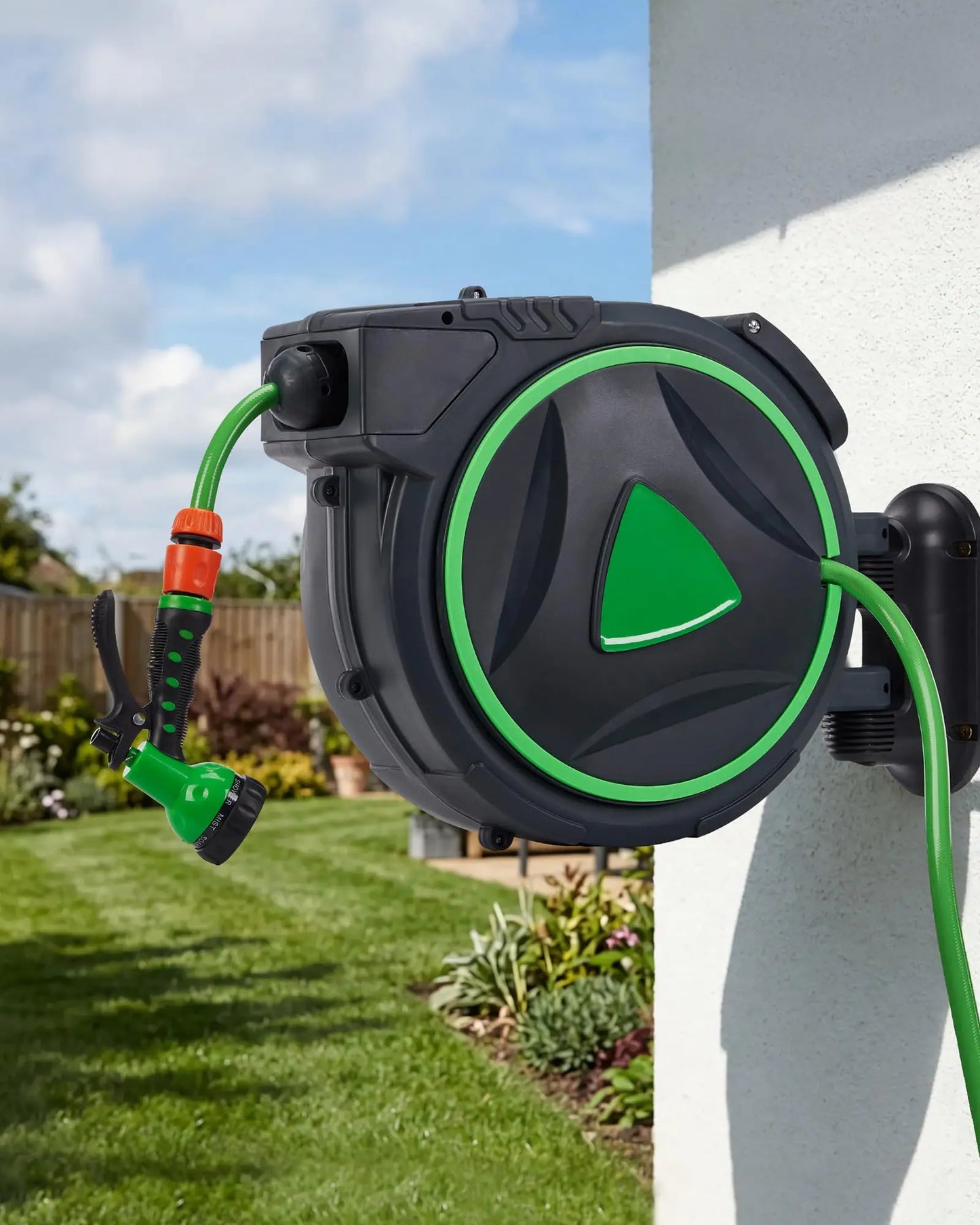 DishyKooker Retractable Garden Hose Reel Wall Mount Auto Rewind