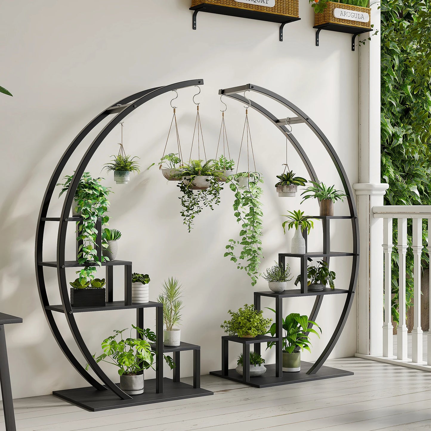 TWISTER.CK 5 Tier Metal Half Moon Plant Stand Indoor Balcony