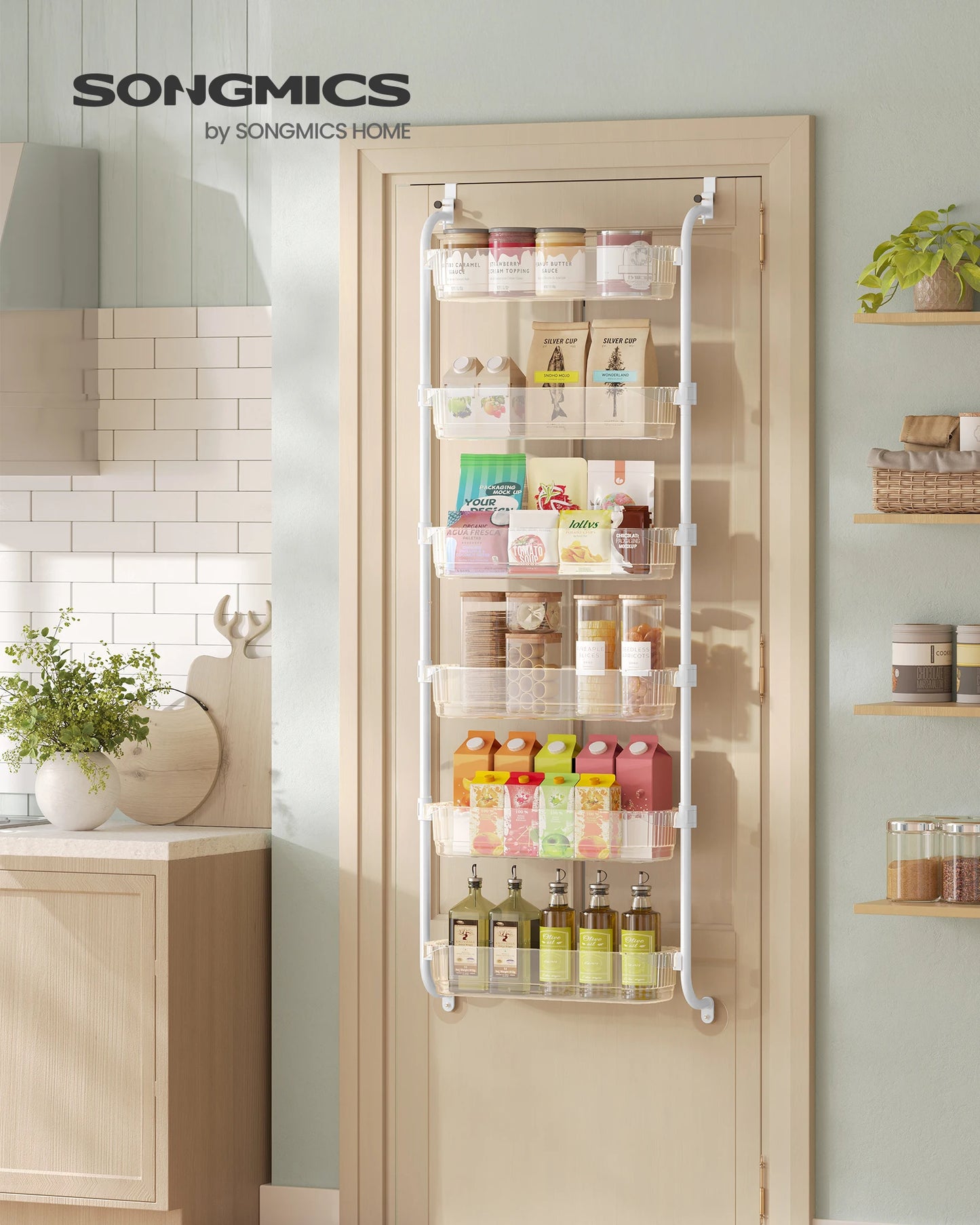 SONGMICS Over The Door Pantry Organizer 6 Tier Kitchen Storage