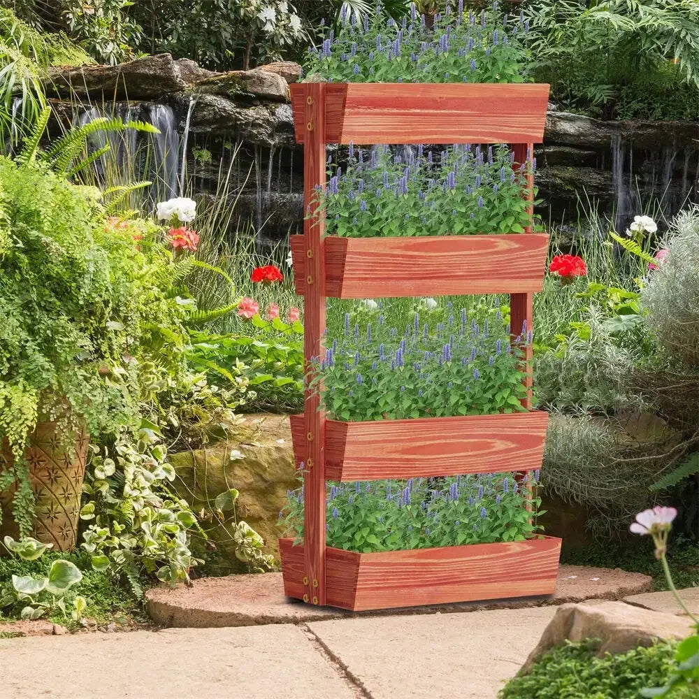 4 Tier Wooden Ladder Garden Bed Stand Elevated Planter Box