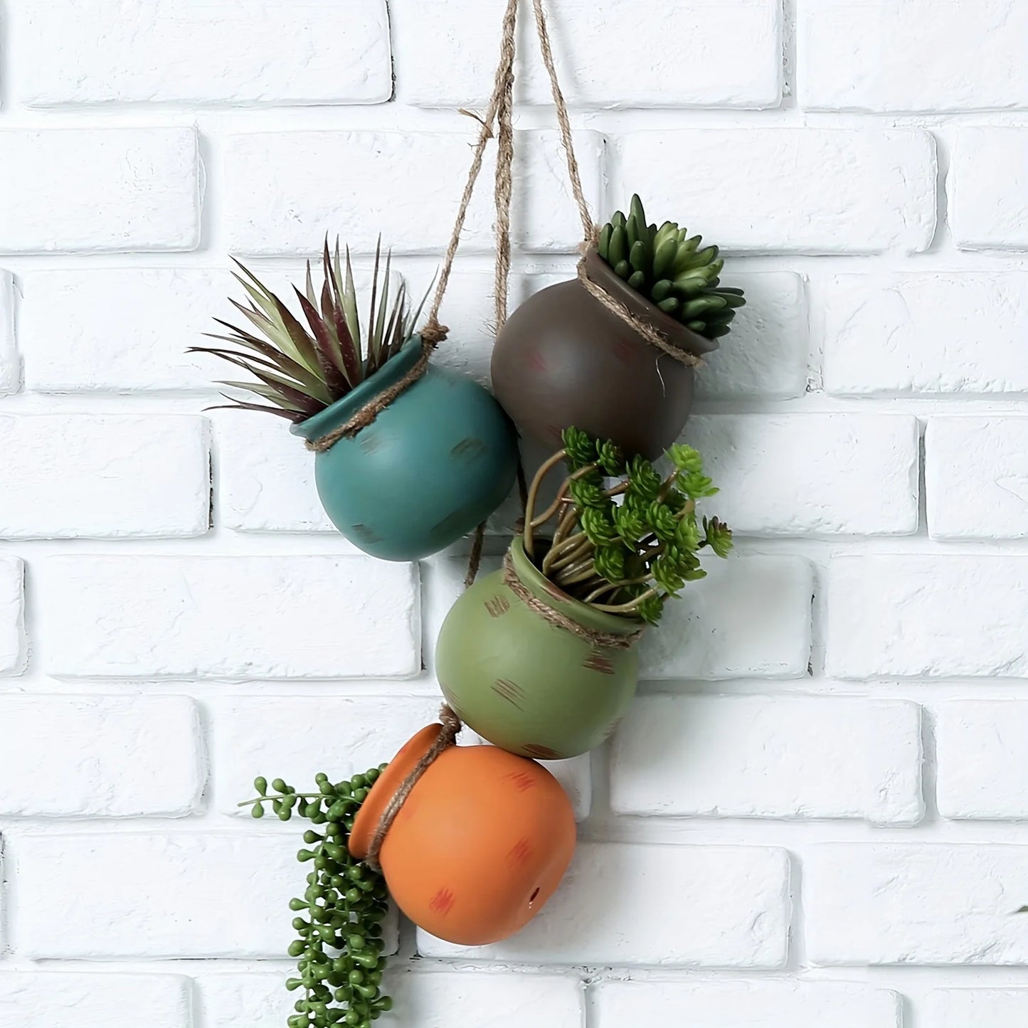 Ceramic Hanging Plant Baskets Macrame Rope Holder for Succulents