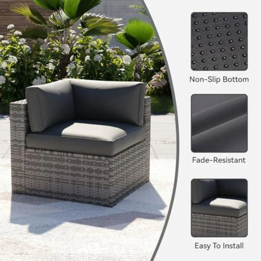 14pcs Patio Cushion Covers Replacement, Waterproof Outdoor Furniture Cushion Covers with Zipper and Non-Slip Bottom, Patio Sofa