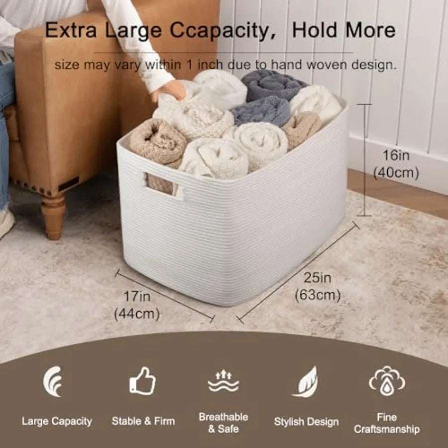 118L XXXLarge Cotton Rope Storage Basket, Oversized Blanket Basket, Used for Organizing Dirty Clothes in Living Room, Bedroom,