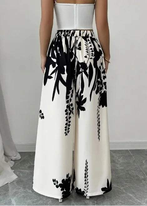 Women Floral Print Palazzo Pants Elastic High Waist Casual