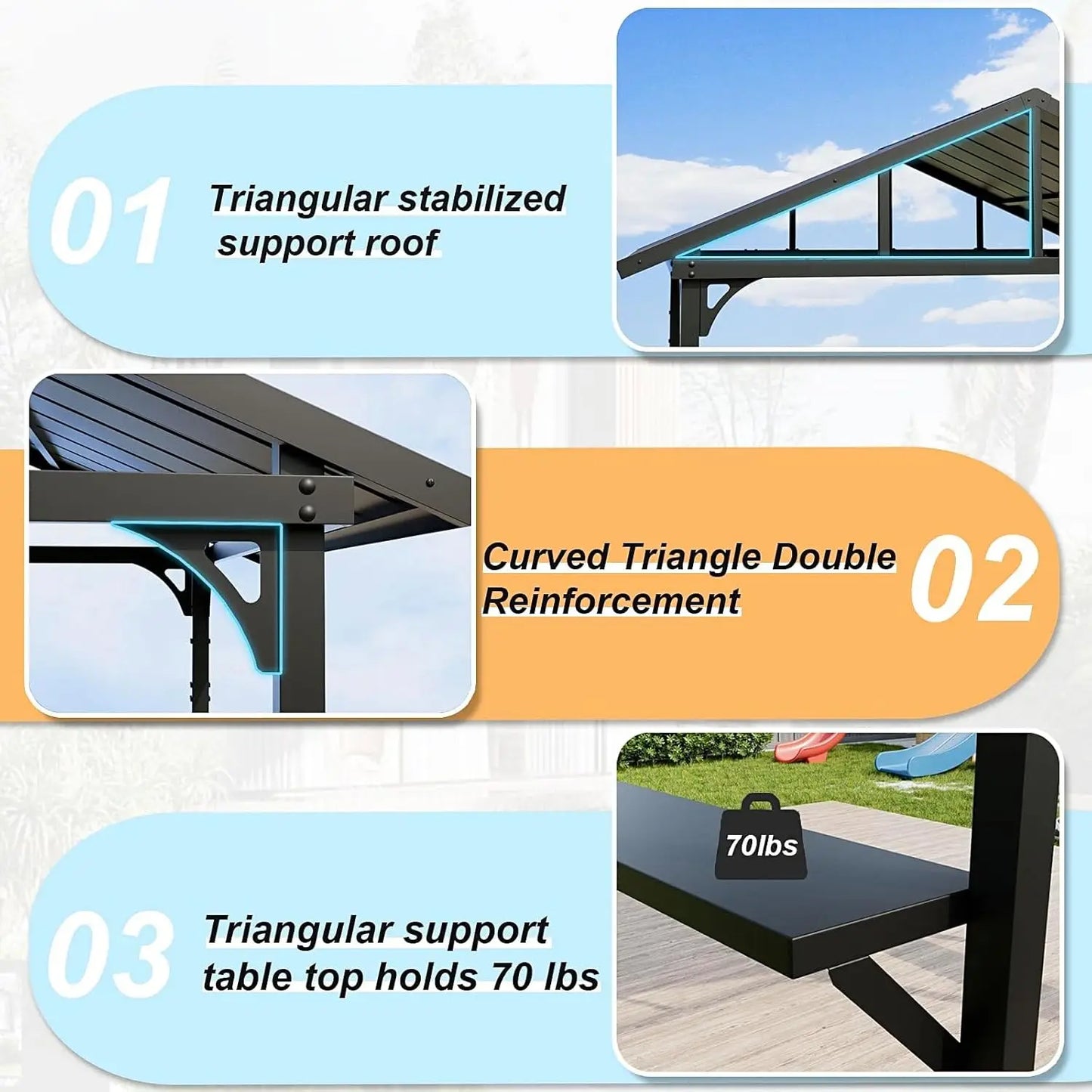 Metal BBQ Grill Gazebo With Triangular Roof And Side Shelves