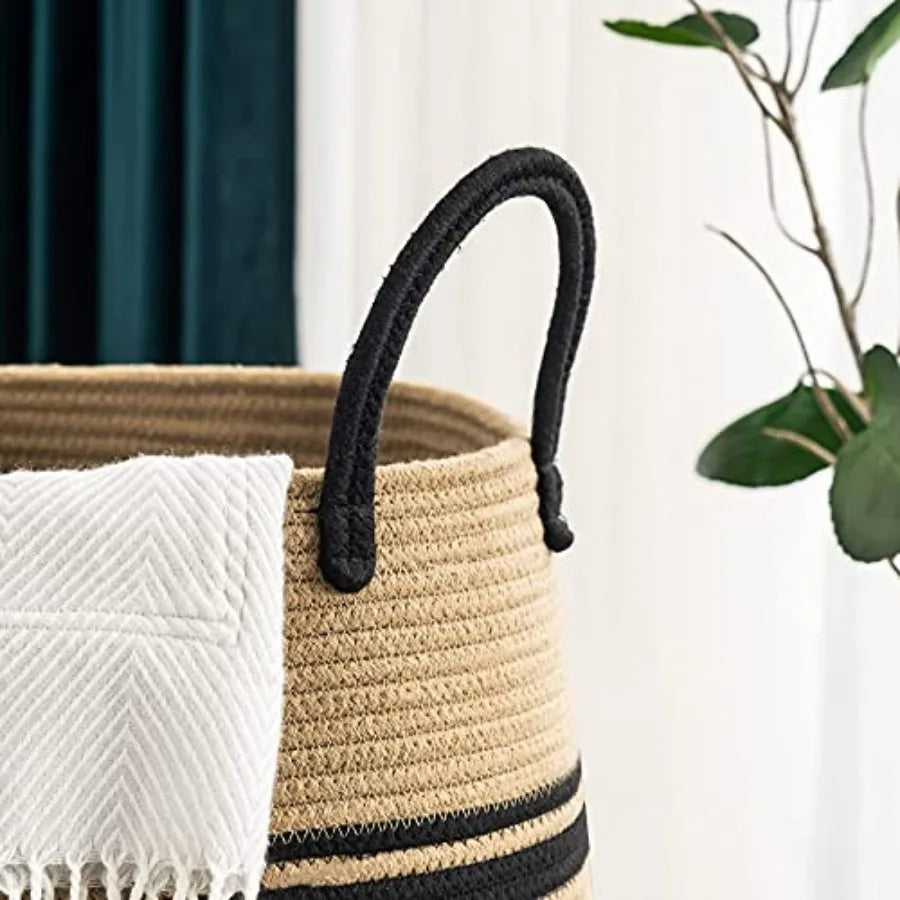 Rope Laundry Hamper by, 105L - Woven Collapsible Laundry Basket - Clothes Storage Basket for Blankets organizing, Bedroom Stora