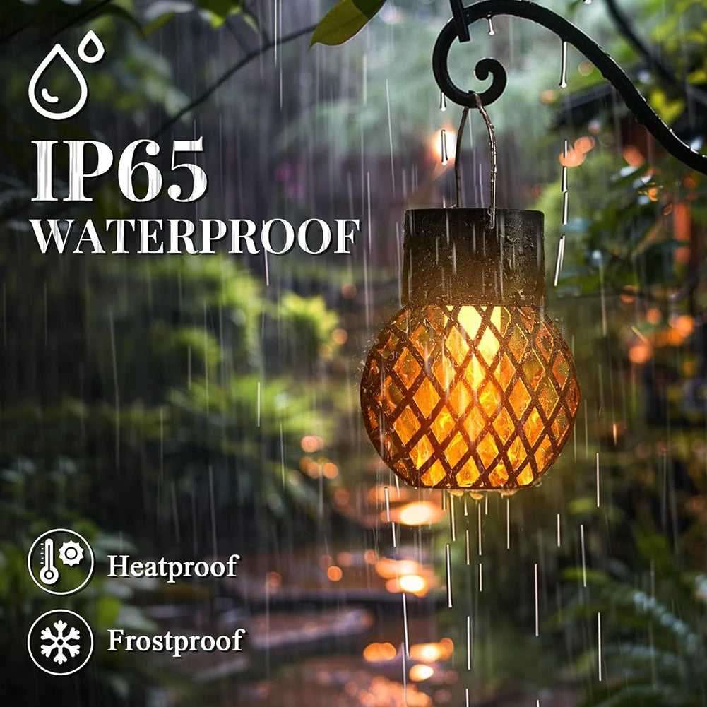 APWIKOGER 4Pc Solar Lanterns Patio Flickering Flame LED Hanging Lights