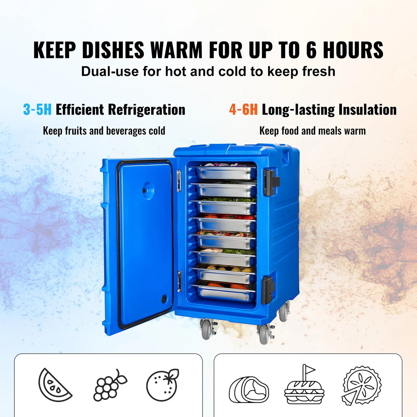 SucceBuy75-120 L Insulated Food Pan Carrier Food Box Front Loading Food Warmer with Handle&Double Buckles for Restaurant Canteen