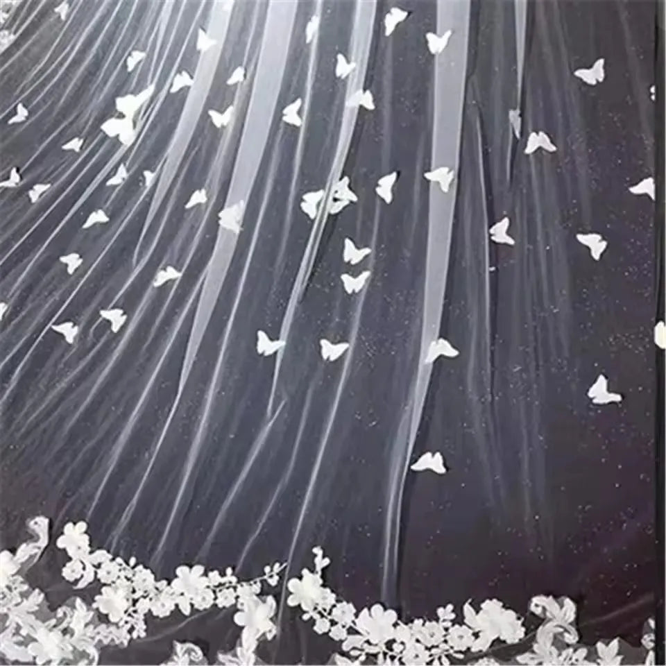 Wedding Veil Cathedral Lace Edge 3D Butterfly Floral Appliques