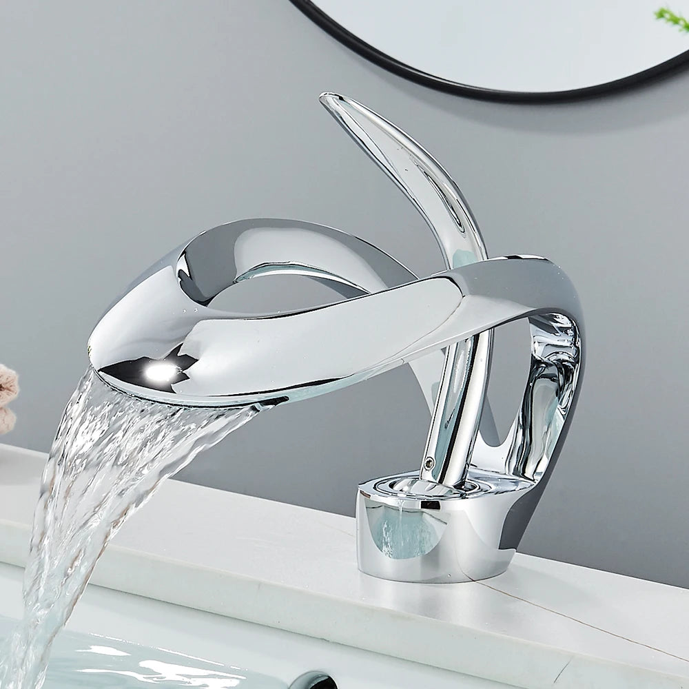 Rozin Luxury Basin Faucet Waterfall Deck Mount Mixer Hot Cold