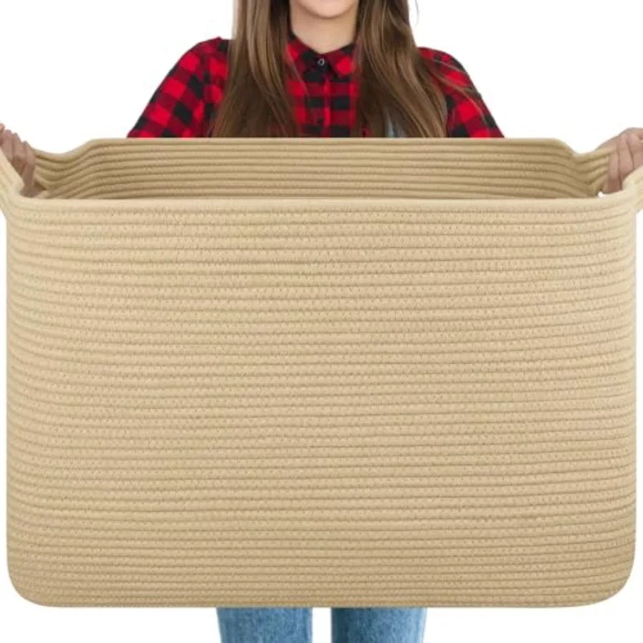 118L Extra Large Blanket Basket, 24.8"x17.7"x16.2" Woven Rope Baskets for Storage, Nursery Blanket Storage for Living Room, Toy