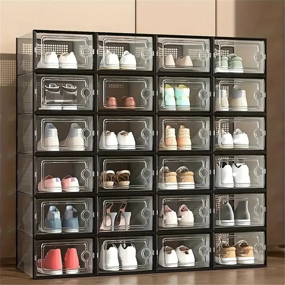 Plastic Stackable Shoe Storage Boxes Dustproof Transparent Organizer For Shoes