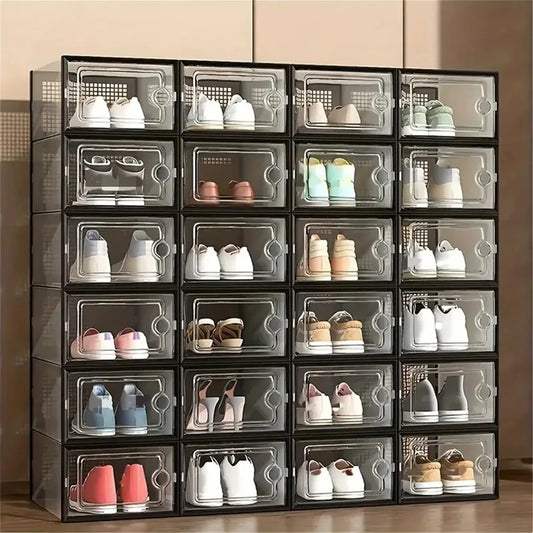 Plastic Stackable Shoe Storage Boxes Dustproof Transparent Organizer For Shoes