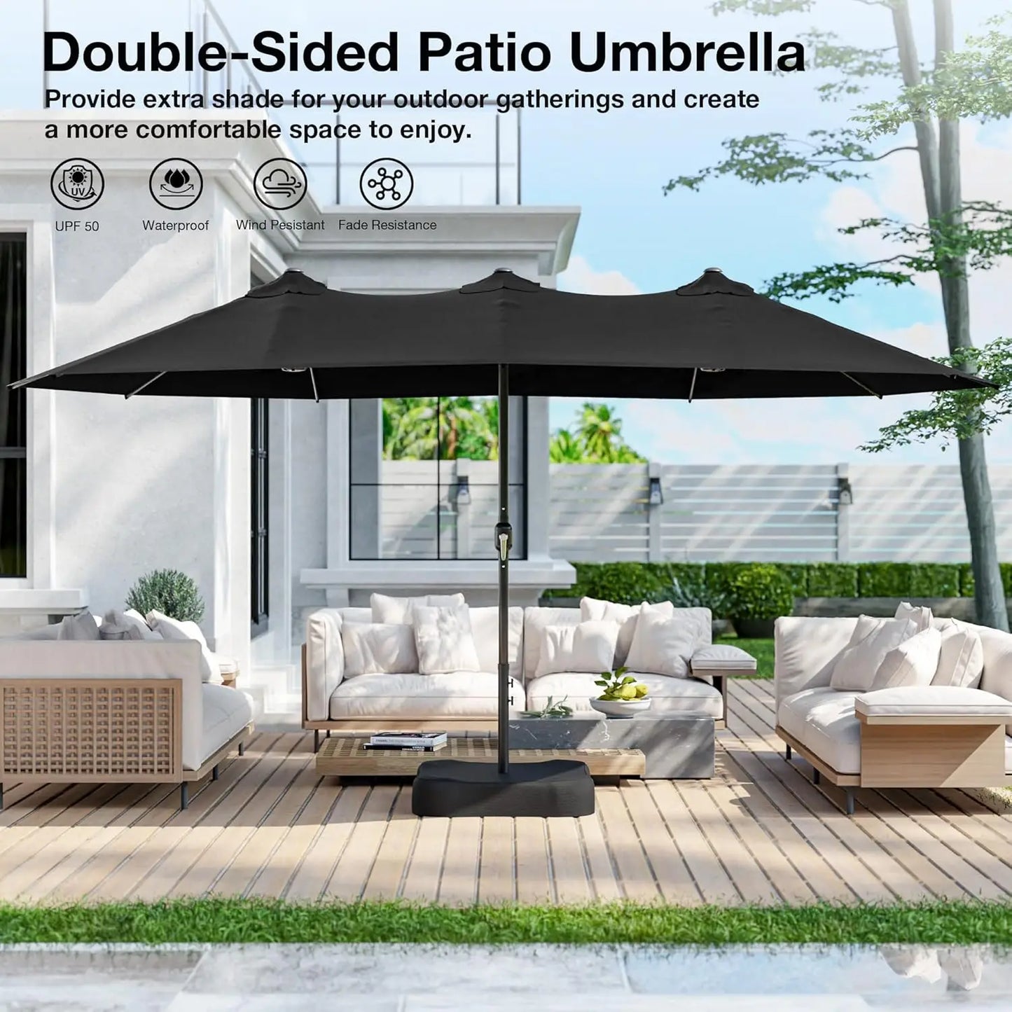 Rectangle Double Sided Patio Umbrella With Base Included And Crank