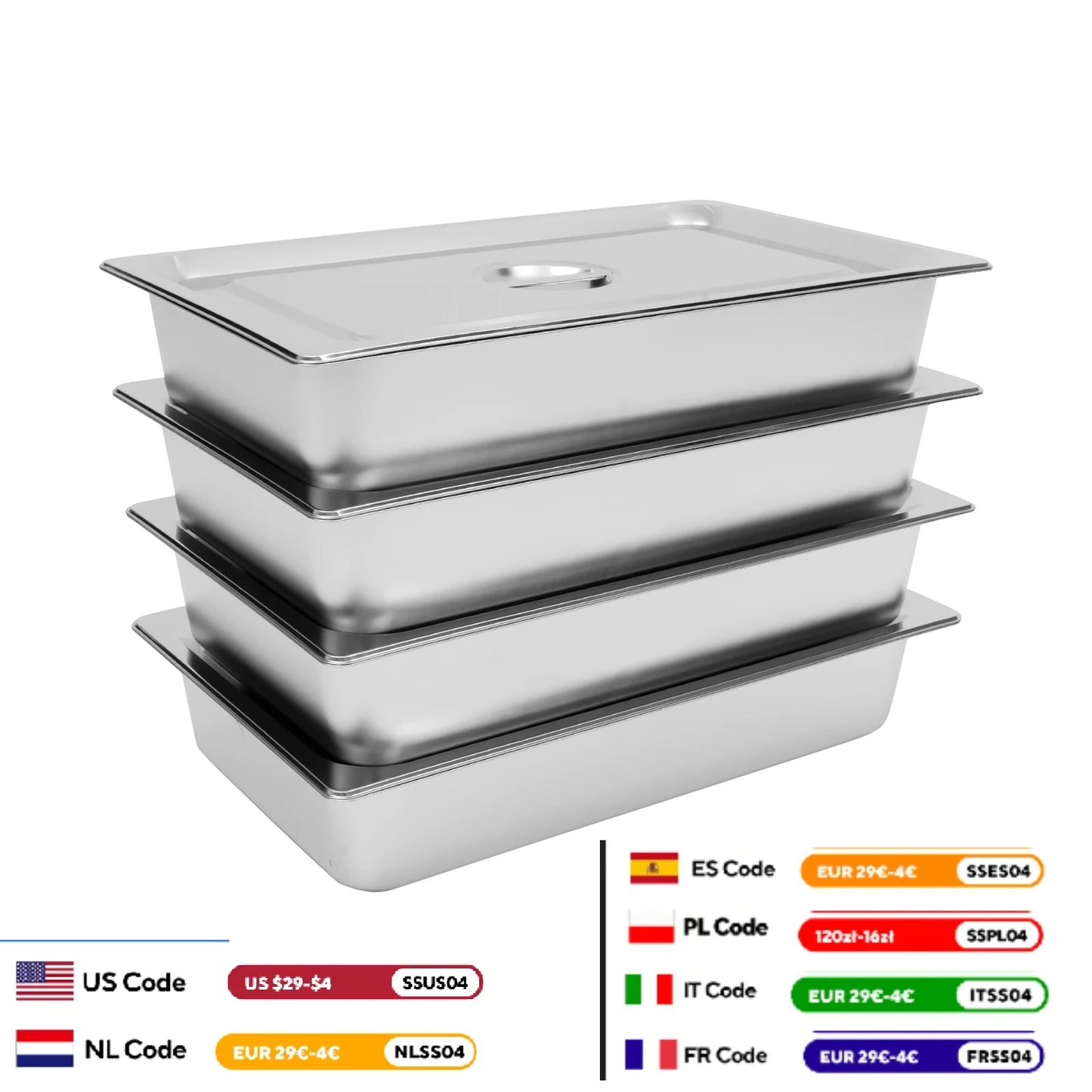 Stainless Steel Table Pans With Lids 4 Pack For Buffet Chafing Dishes