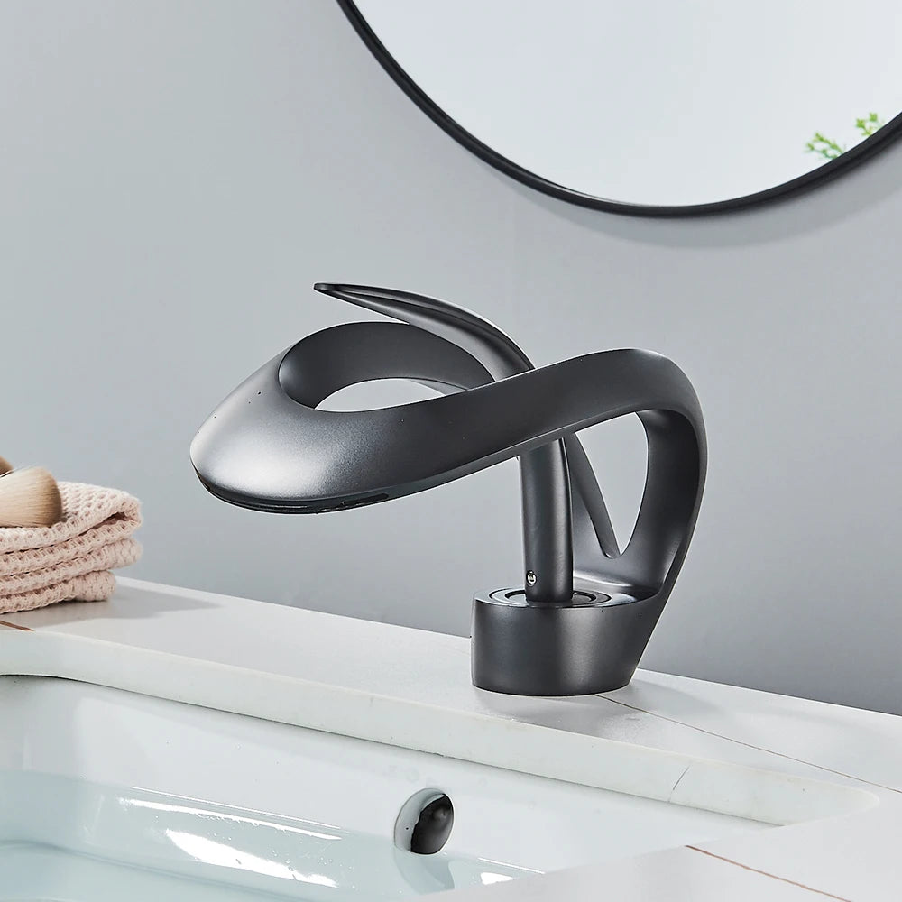 Rozin Luxury Basin Faucet Waterfall Deck Mount Mixer Hot Cold
