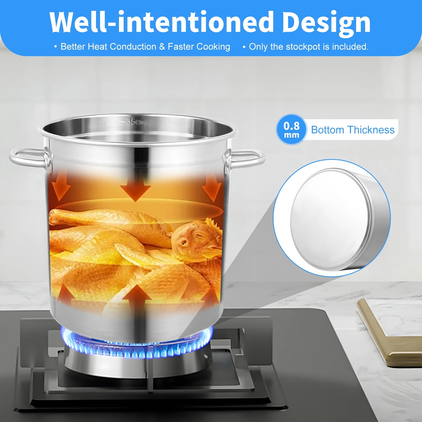 Stainless Steel Soup Stock Pot with Lid and Handles