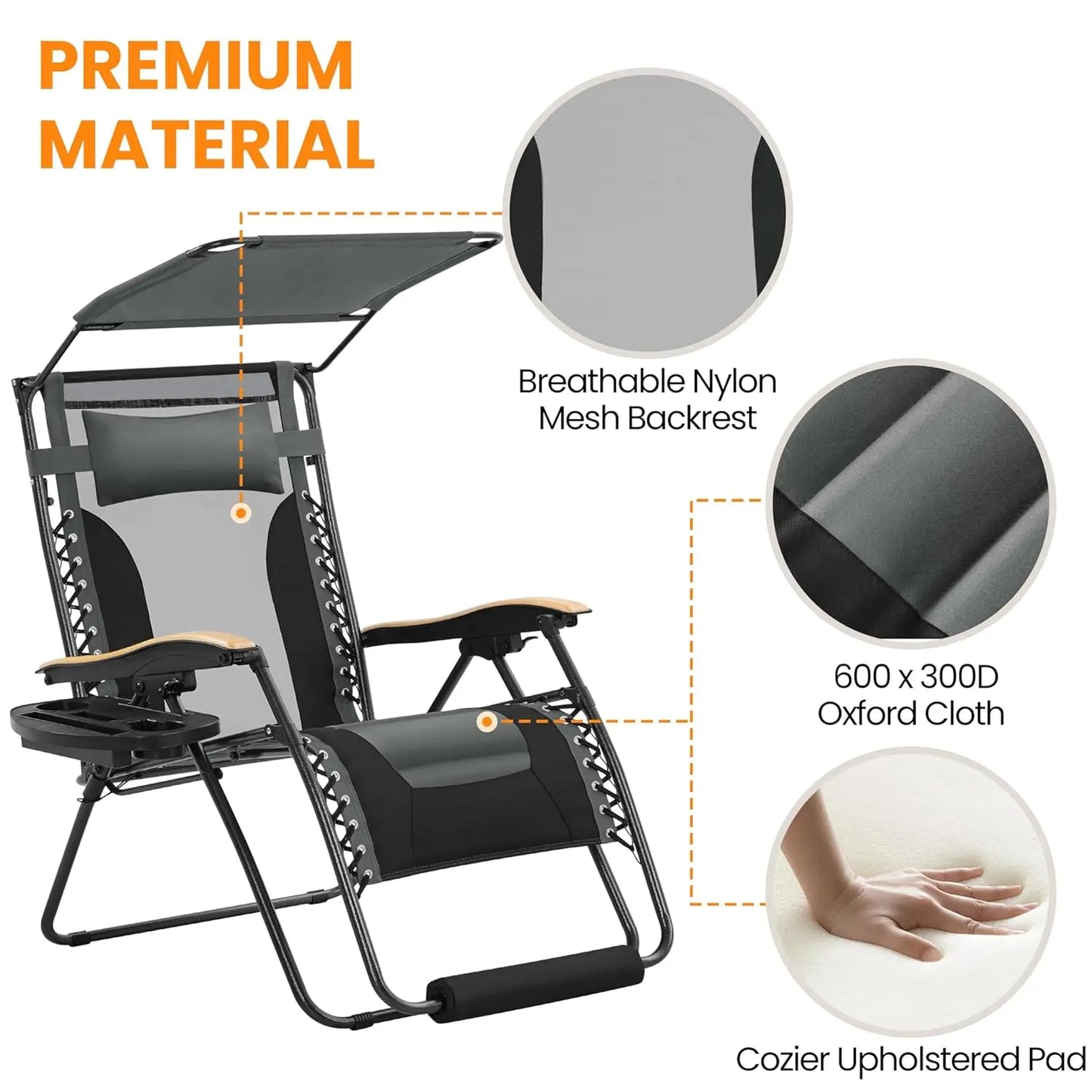 Zero Gravity Chair Adjustable Patio Recliner With Cup Holder And Padded Comfort