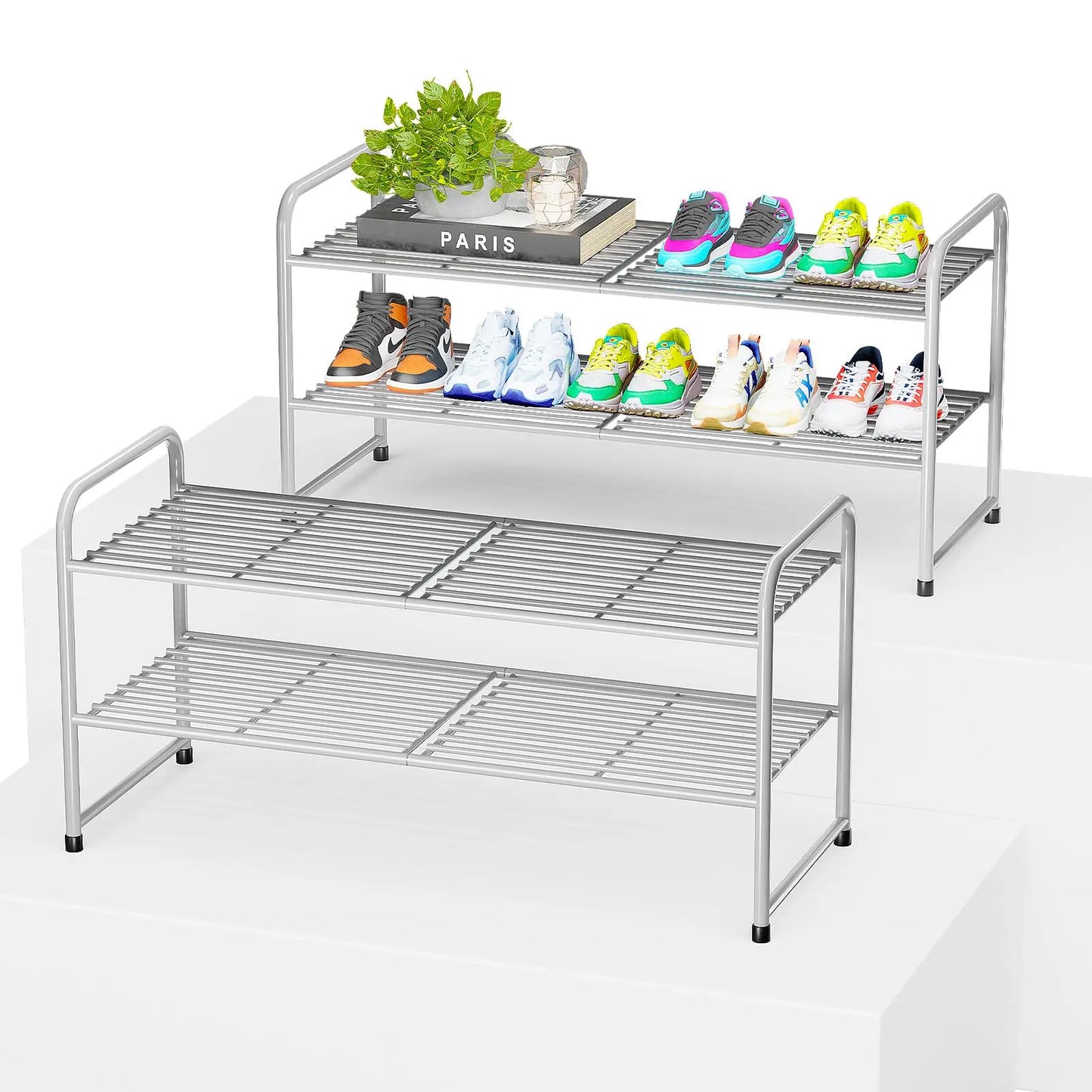 2 Pack Metal 2 Tier Stackable Wire Shoe Organizer Shelf