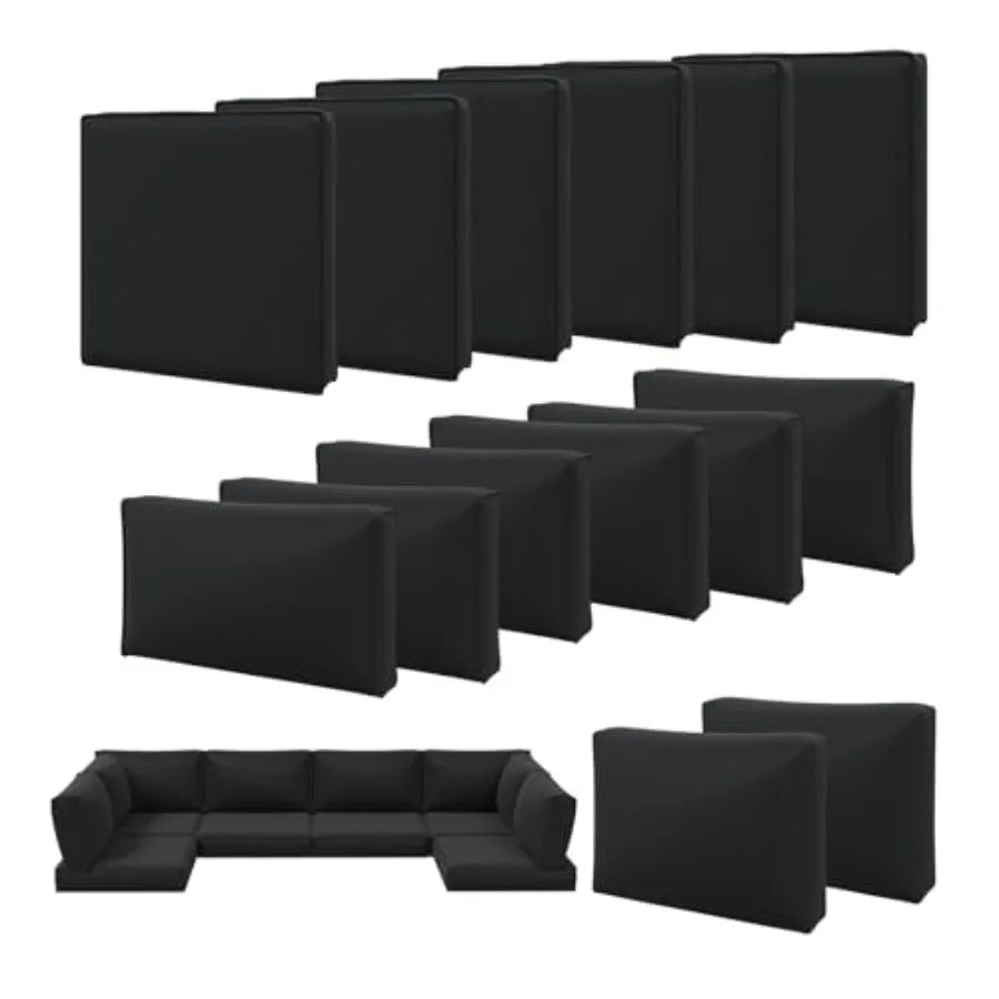14pcs Patio Cushion Covers Replacement, Waterproof Outdoor Furniture Cushion Covers with Zipper and Non-Slip Bottom, Patio Sofa