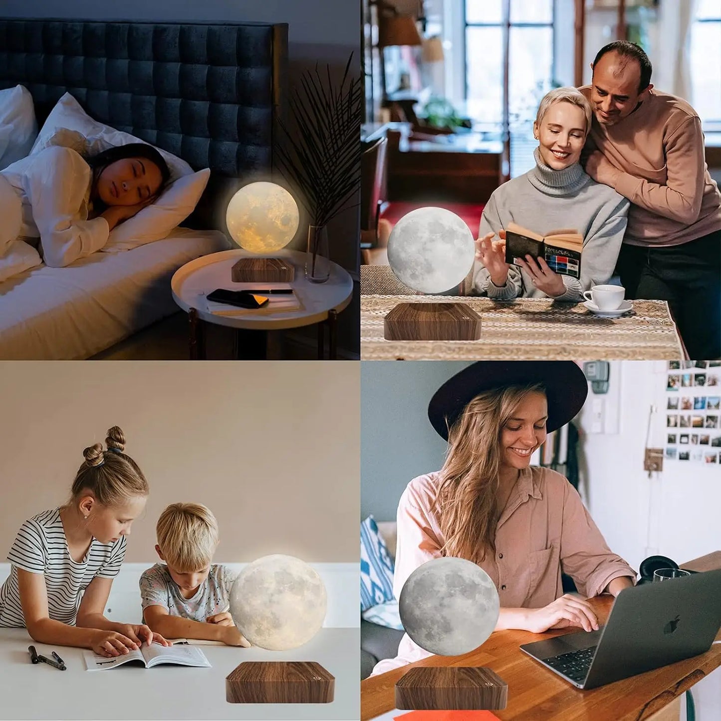 Mexllex Magnetic Floating Moon Lamp LED Night Light Wooden Base