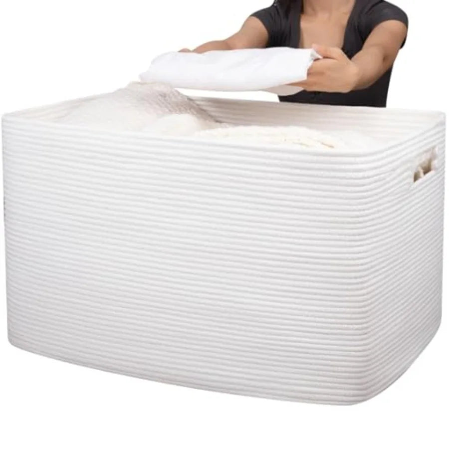 118L XXXLarge Cotton Rope Storage Basket, Oversized Blanket Basket, Used for Organizing Dirty Clothes in Living Room, Bedroom,