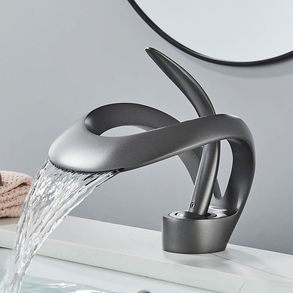 Rozin Luxury Basin Faucet Waterfall Deck Mount Mixer Hot Cold