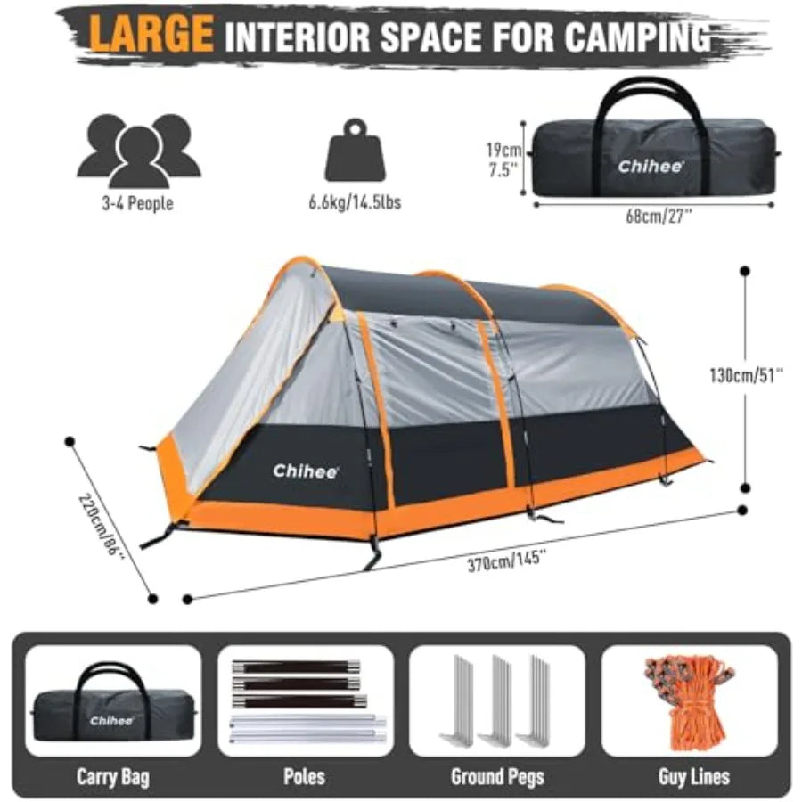 Tunnel Camping Tent For Four With Two Doors Weatherproof Shelter