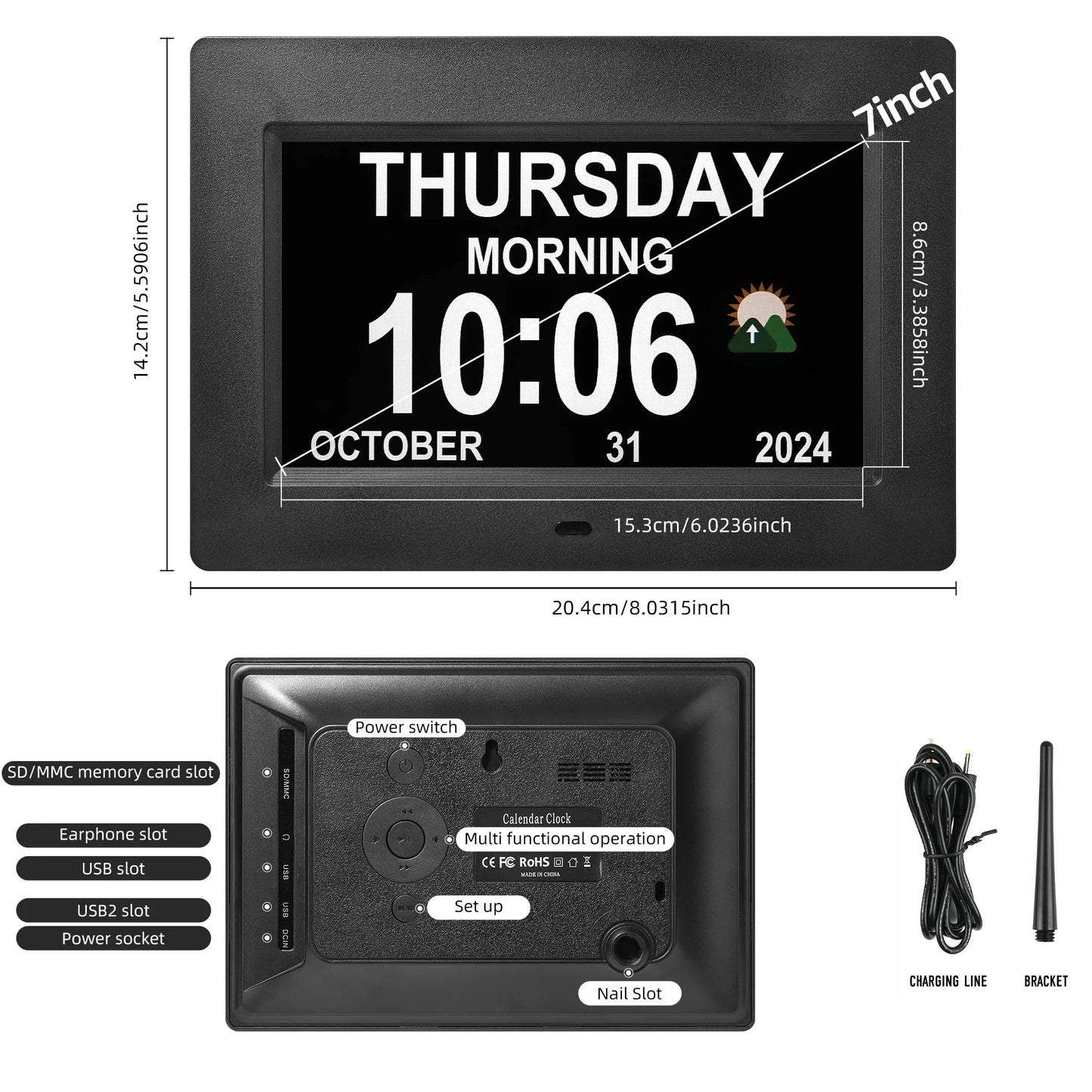 Memwake Dementia Digital Alarm Clock With Auto Dimming LCD Calendar