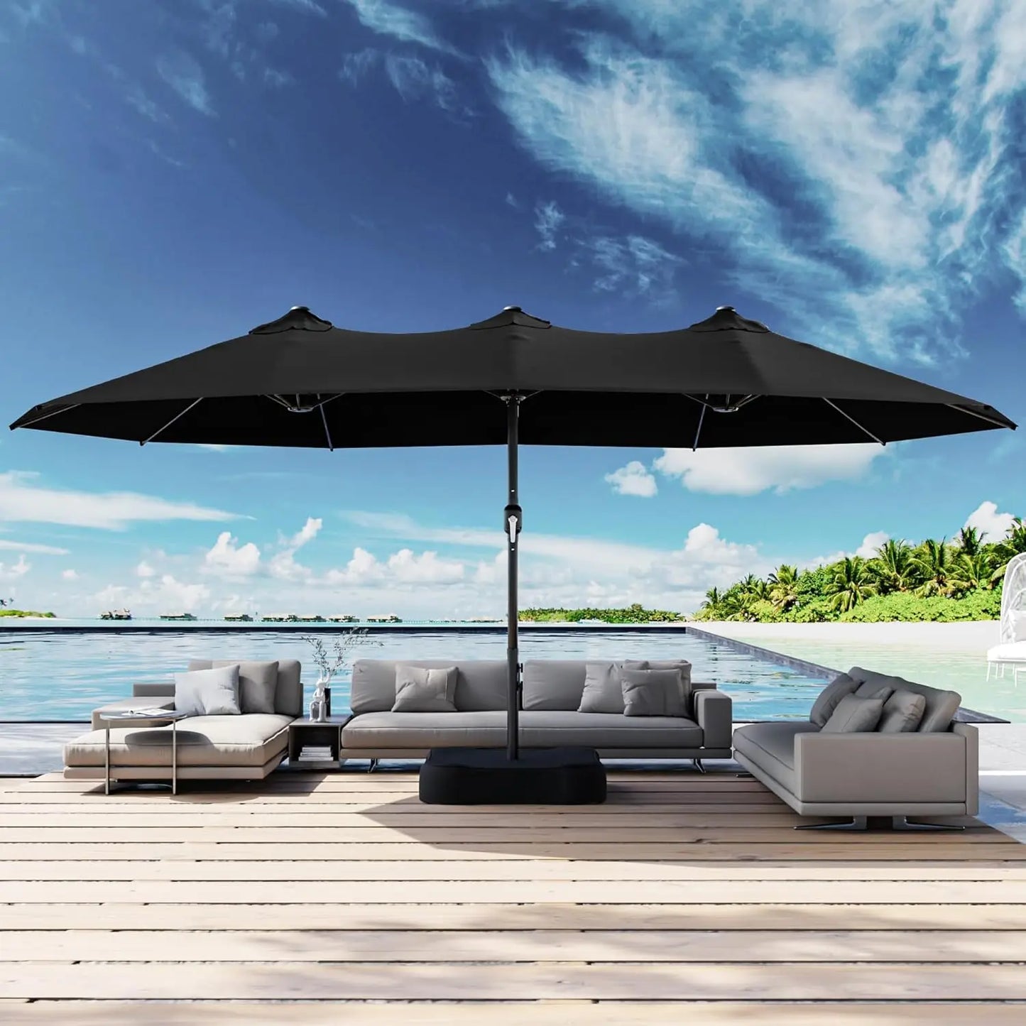 Rectangle Double Sided Patio Umbrella With Base Included And Crank