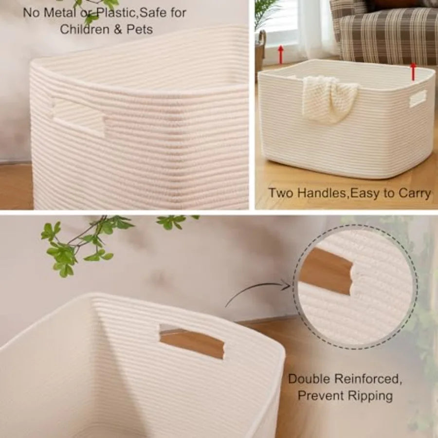 118L XXXLarge Cotton Rope Storage Basket, Oversized Blanket Basket, Used for Organizing Dirty Clothes in Living Room, Bedroom,