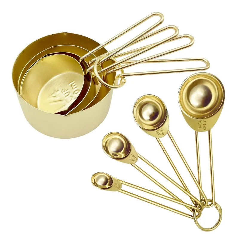 Metal Measuring Cups And Spoons Set With Wooden Handles